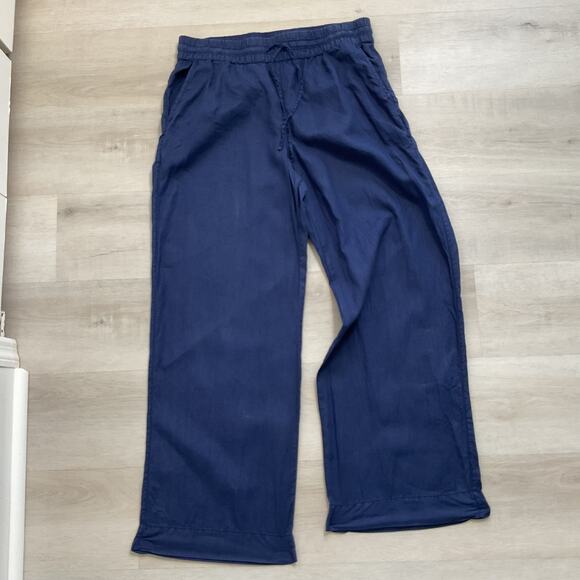 Tommy Bahama Linen Pants Navy Blue Drawstring Adjustable Medium - Picture 1 of 10